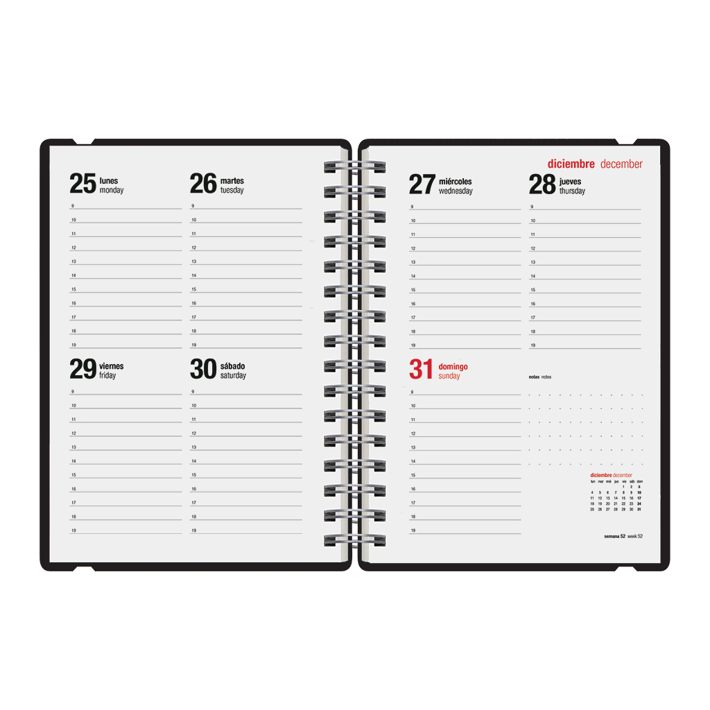 Agenda anual 2025 semanal A5 Colors Negro