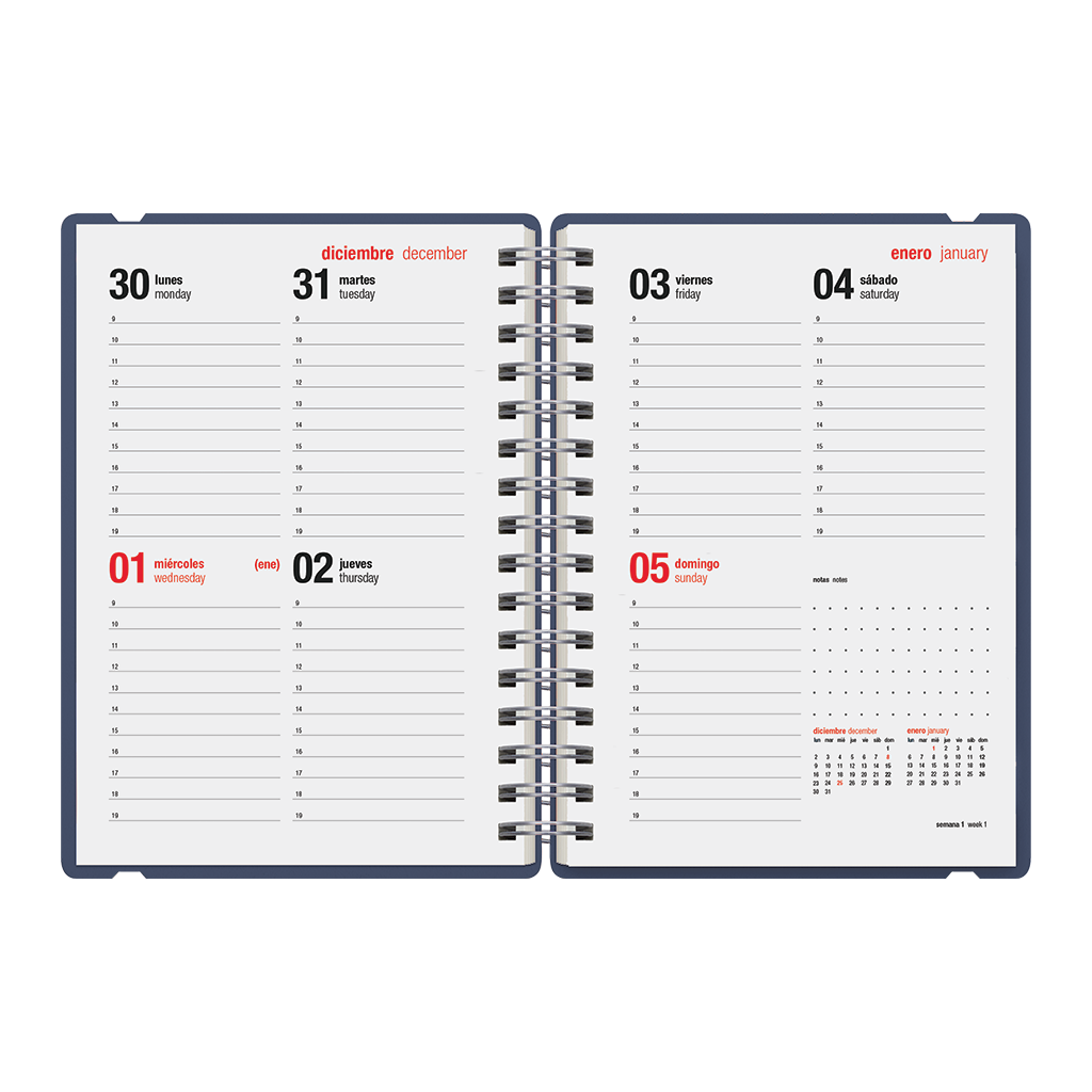 Agenda anual 2025 semanal A5 Colors Azul Majólica