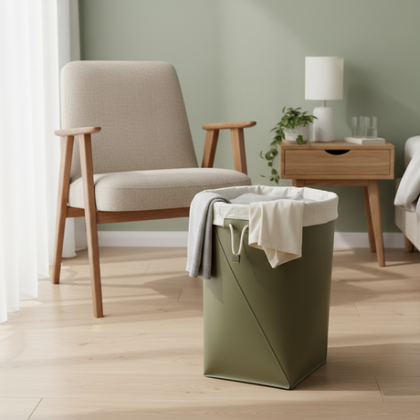 Olive Laundry Basket with Fabric Lining