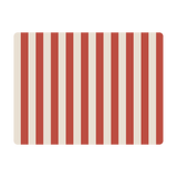 Mantel individual rectangular de piel reciclada con diseño de rayas rojas y crema.