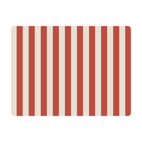 Mantel individual rectangular de piel reciclada con diseño de rayas rojas y crema.