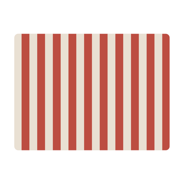 Mantel individual rectangular de piel reciclada con diseño de rayas rojas y crema.