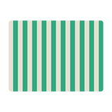 Mantel individual rectangular con rayas verde en piel reciclada, protector de mesa alegre y moderno.