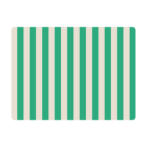 Mantel individual rectangular con rayas verde en piel reciclada, protector de mesa alegre y moderno.