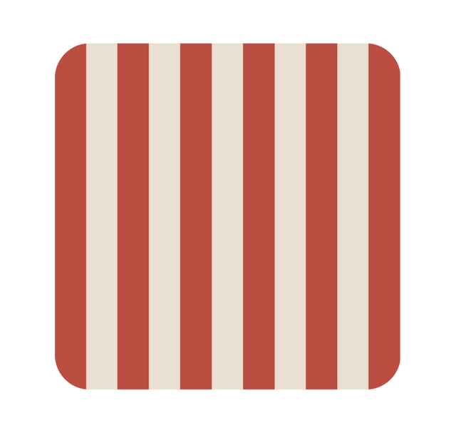 Posavasos cuadrado de piel reciclada con rayas rojas, detalle de color para mesas contemporáneas.