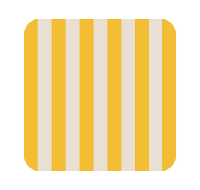 Posavasos cuadrado de piel reciclada con rayas amarillas, detalle de color para mesas contemporáneas.