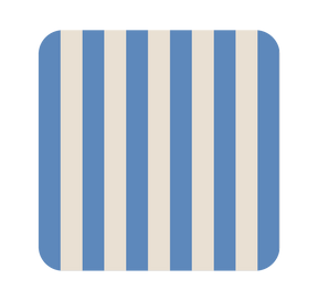 Posavasos Stripes azul y crema en cuero sostenible, diseño gráfico para proteger superficies.