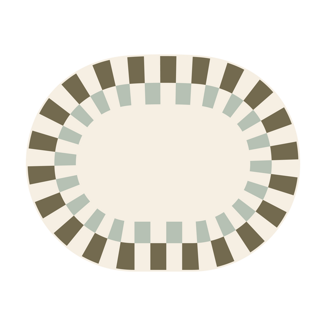 antel individual de mesa ovalado en piel reciclada, diseño Soleil con estampado damero verde.