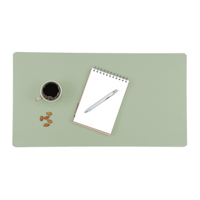 Vade de escritorio de piel reciclada color verde claro.