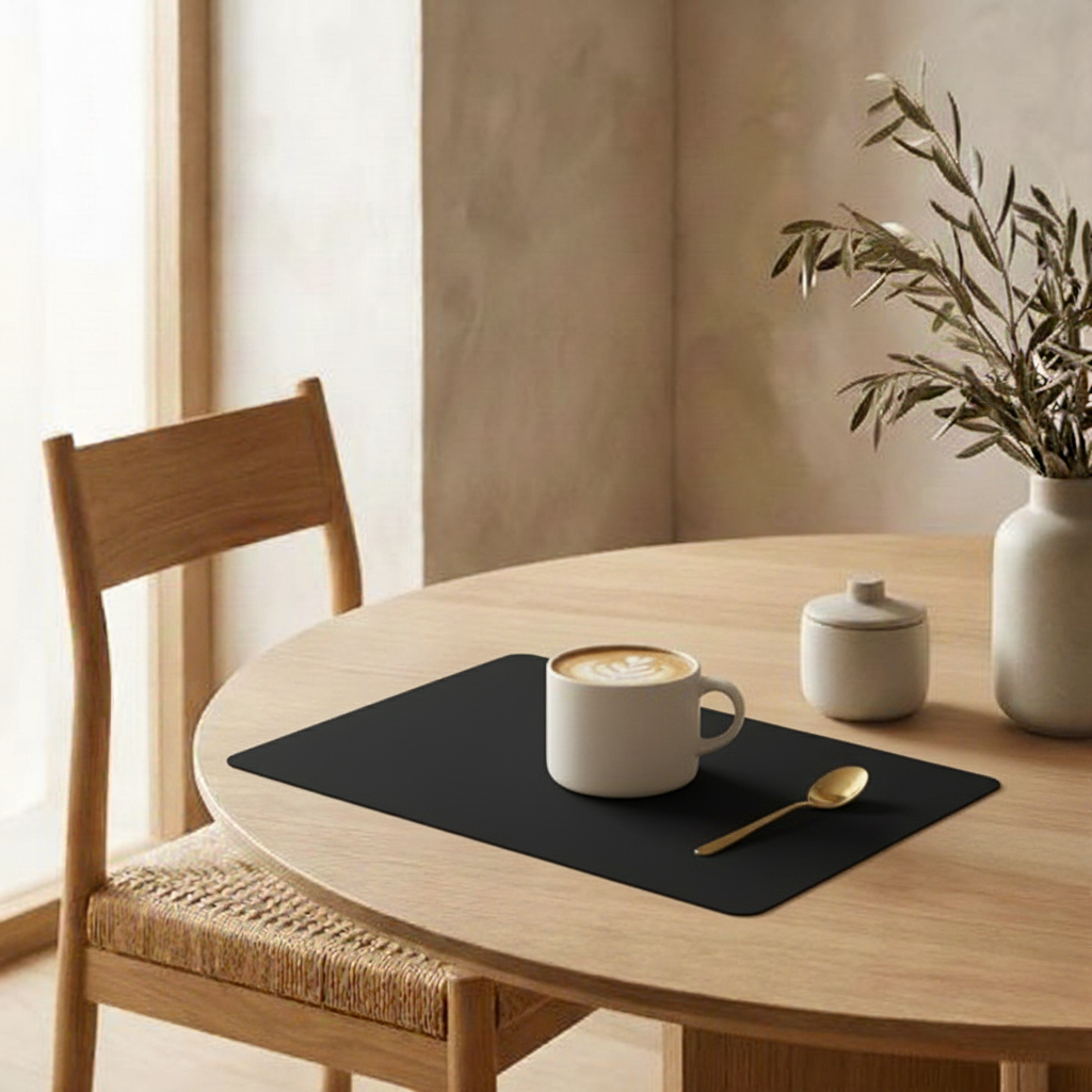 Black rectangular placemat
